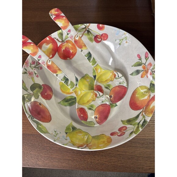3pc Set Melamine Salad Bowl & Serving Spoons Apples Lemons Picnic Beach BBQ Rare - Picture 4 of 12